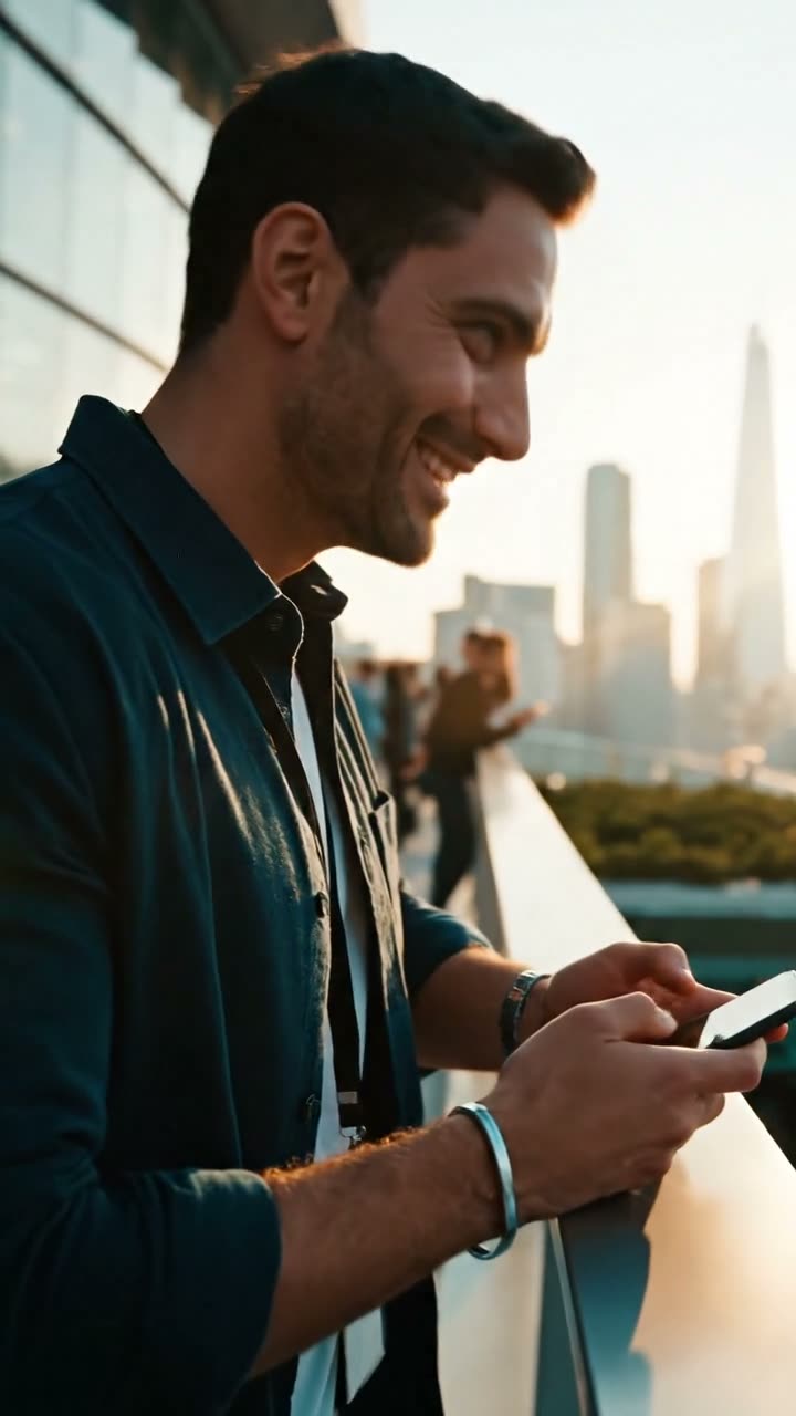 A host on a rooftop terrace sending a follow-up