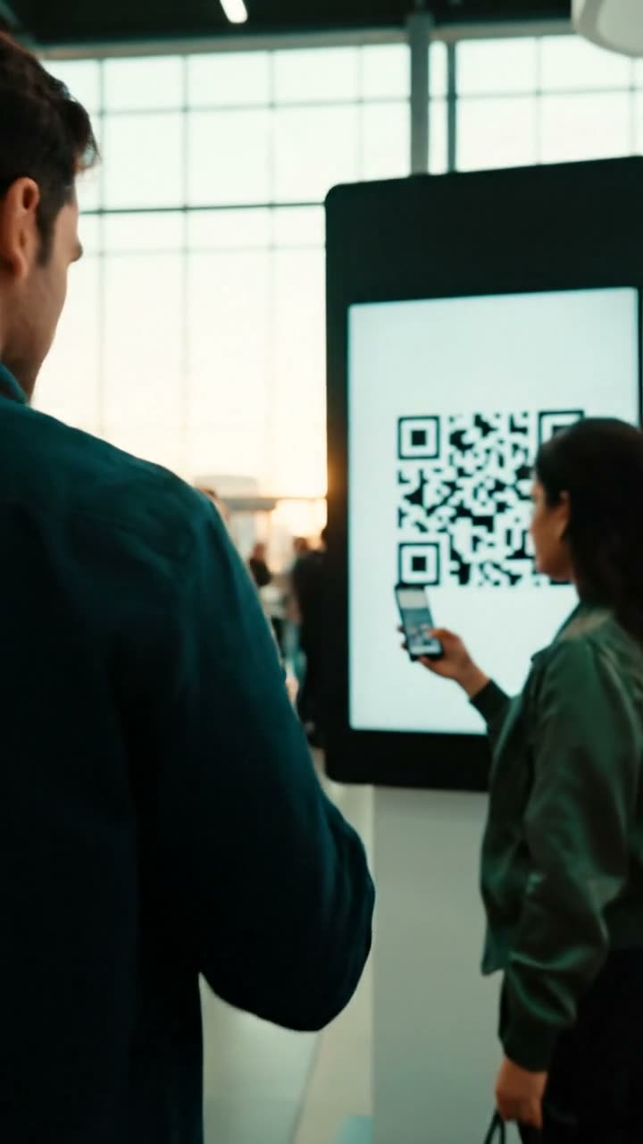 A visitor scanning a booth QR sign